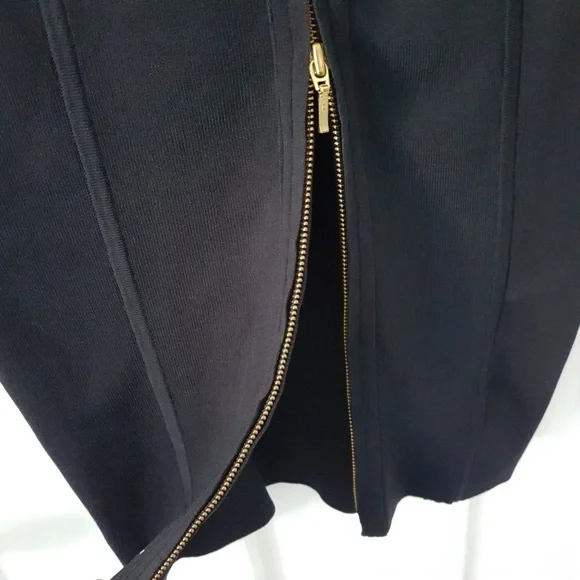 REISS Bodycon Boat Neck Knee Length Gold Detail Dress Dark Blue Sz M - Picture 10 of 15